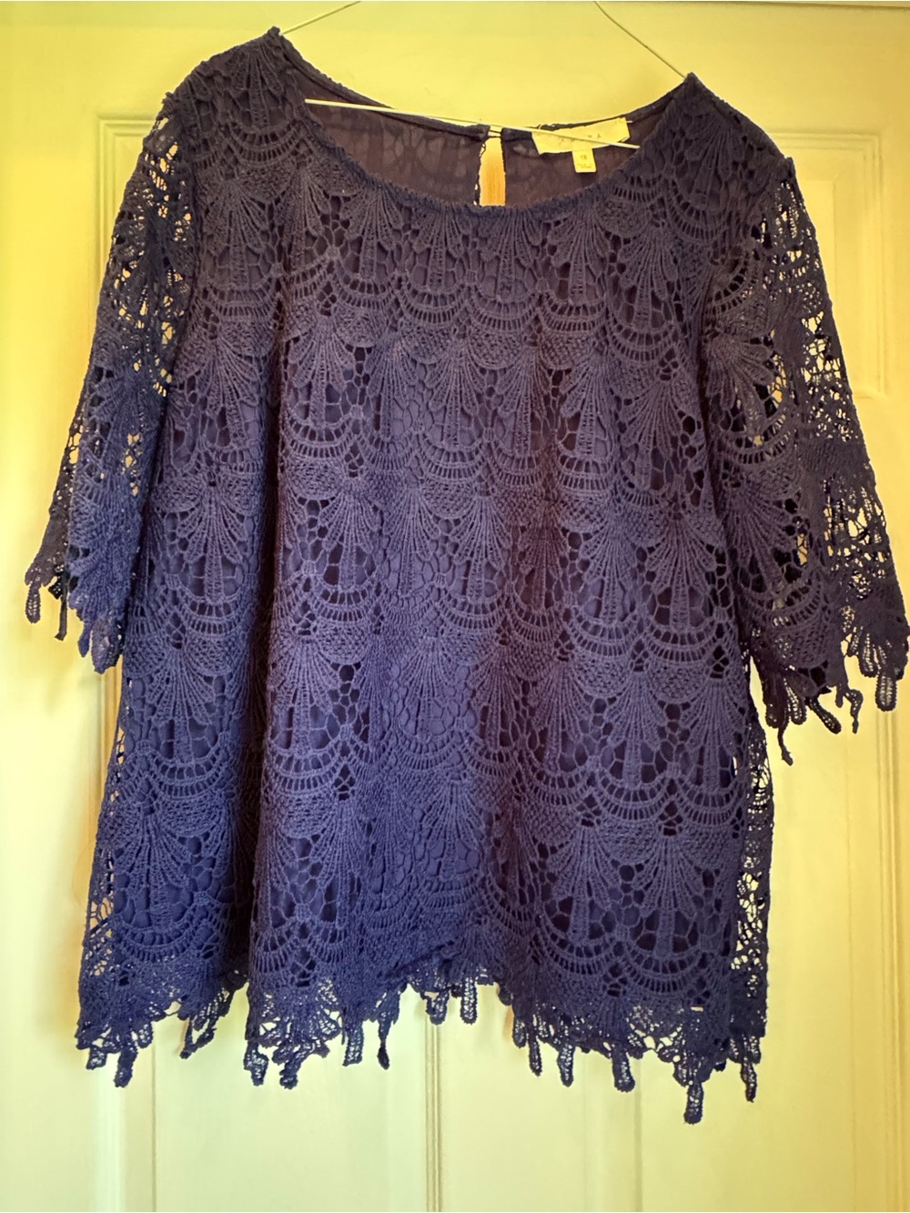 Adiva Navy Crochet Lace Short Sleeve Blouse